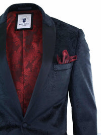 Moški žametni blazer s paisley vzorcem, črn kroj, smoking, elegantno-ležerni