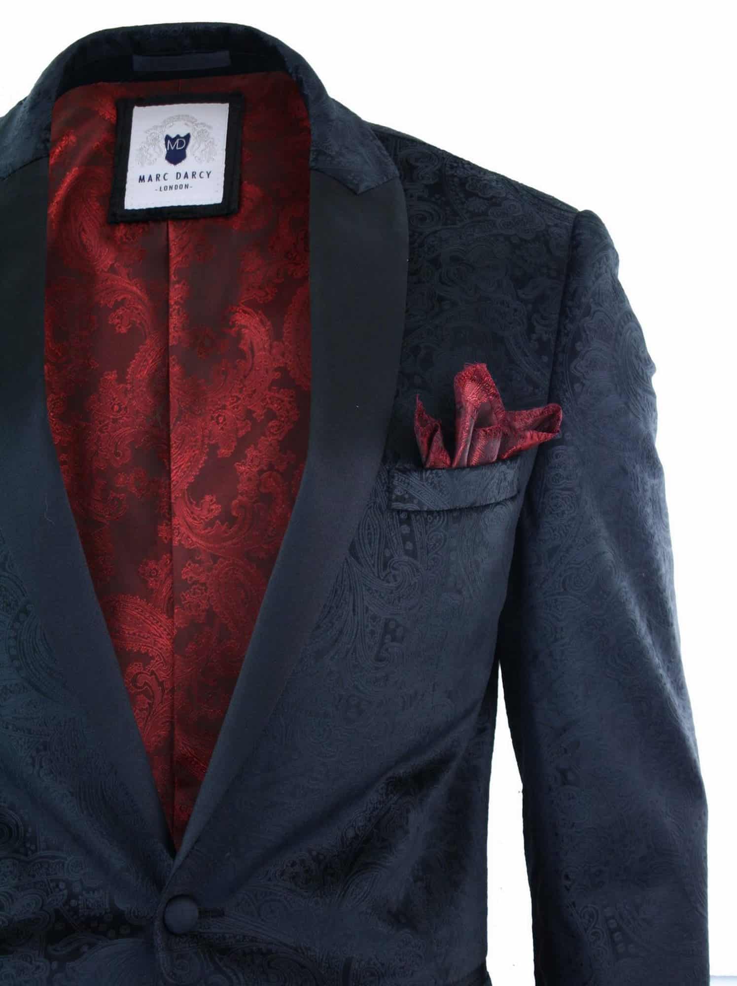 Moški žametni blazer s paisley vzorcem, črn kroj, smoking, elegantno-ležerni