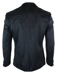 Moški žametni blazer s paisley vzorcem, črn kroj, smoking, elegantno-ležerni