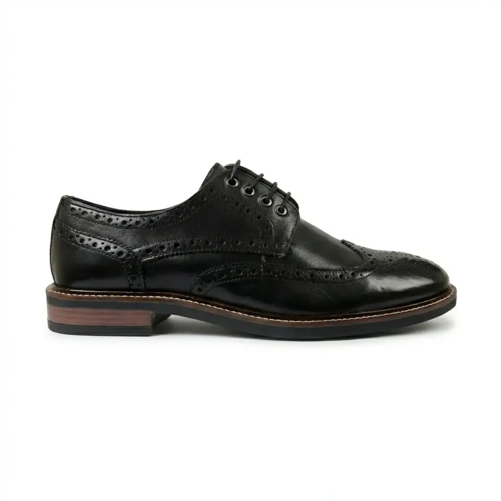 Stokes - Moški črni usnjeni čevlji z vezalkami Wingtip Brogue