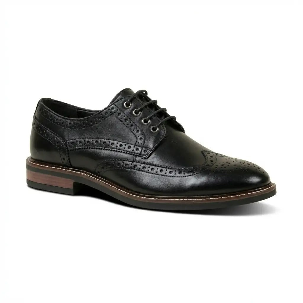 Stokes - Moški črni usnjeni čevlji z vezalkami Wingtip Brogue