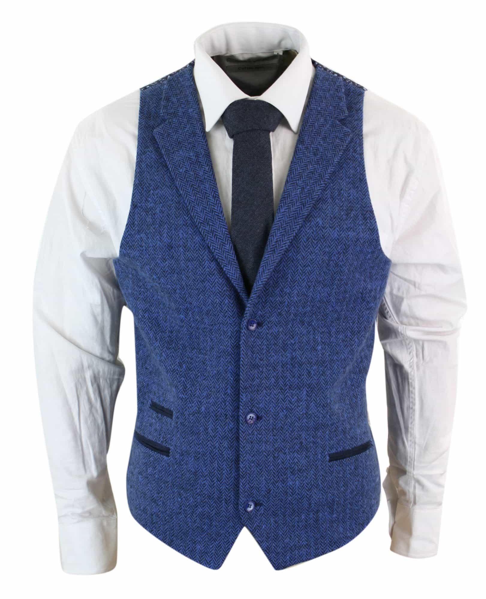 Moški moder telovnik iz tvida, ribje kosti, volne, Peaky Blinders, vintage retro