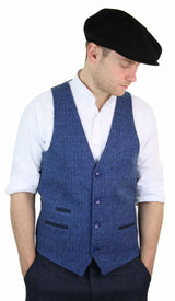 Moški moder telovnik iz tvida, ribje kosti, volne, Peaky Blinders, vintage retro