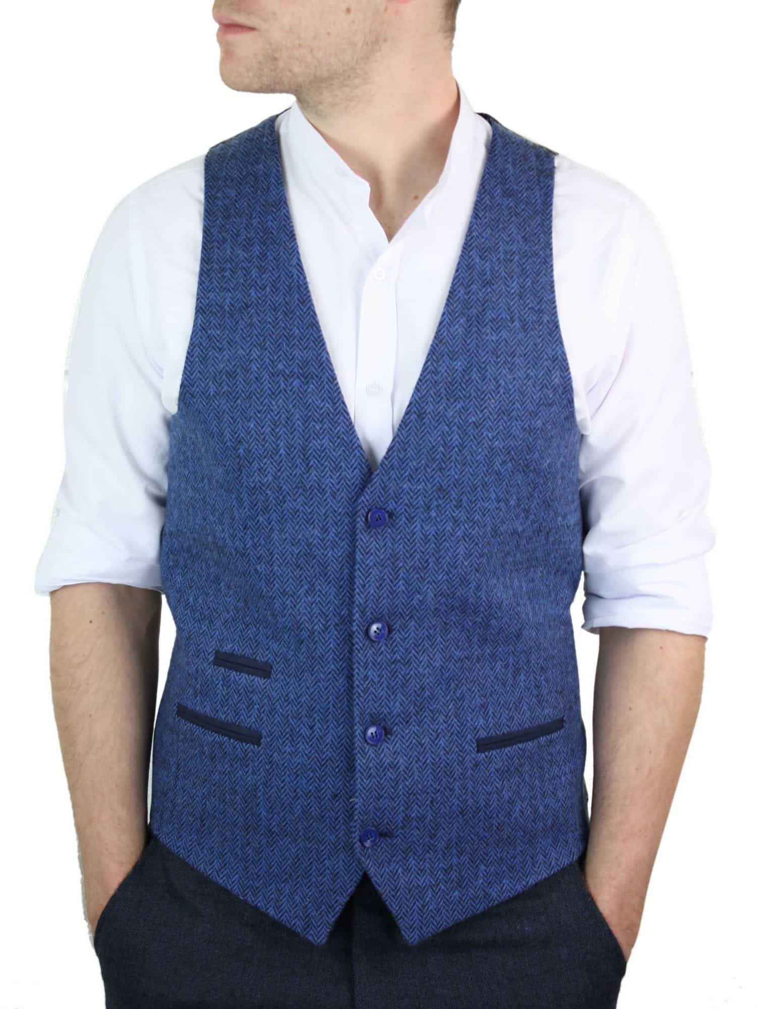 Moški moder telovnik iz tvida, ribje kosti, volne, Peaky Blinders, vintage retro