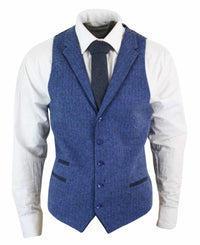 Moški moder telovnik iz tvida, ribje kosti, volne, Peaky Blinders, vintage retro