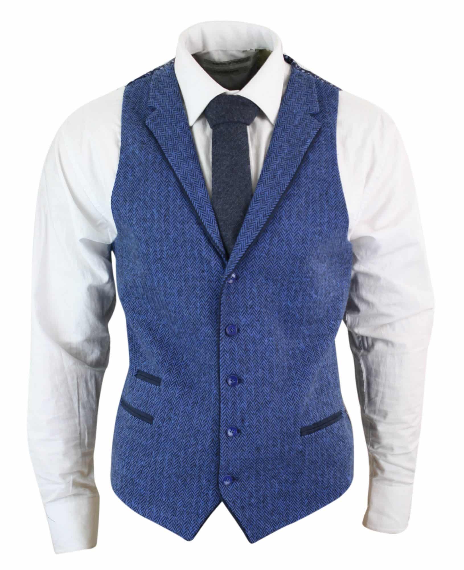 Moški moder telovnik iz tvida, ribje kosti, volne, Peaky Blinders, vintage retro