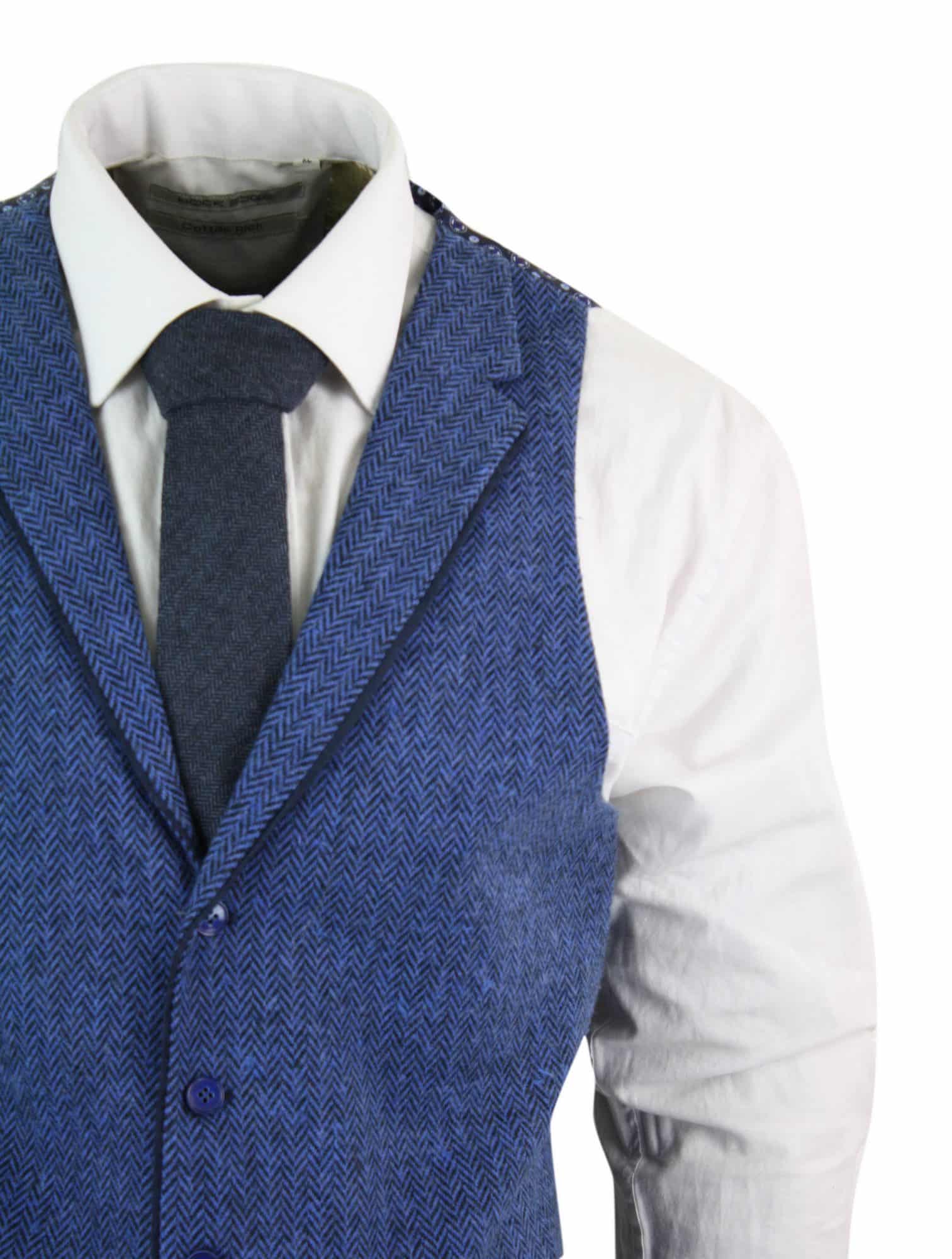 Moški moder telovnik iz tvida, ribje kosti, volne, Peaky Blinders, vintage retro