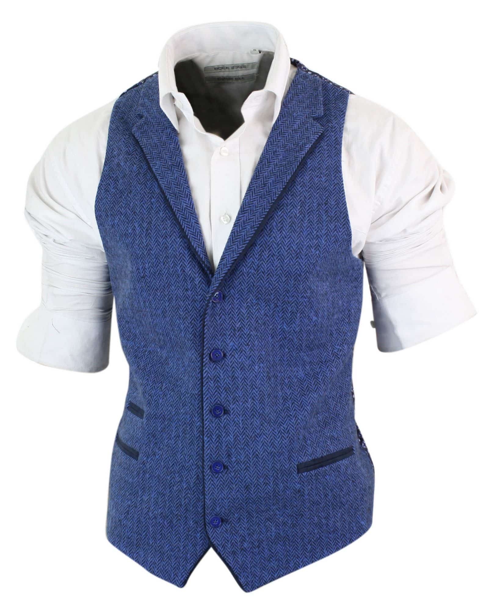 Moški moder telovnik iz tvida, ribje kosti, volne, Peaky Blinders, vintage retro
