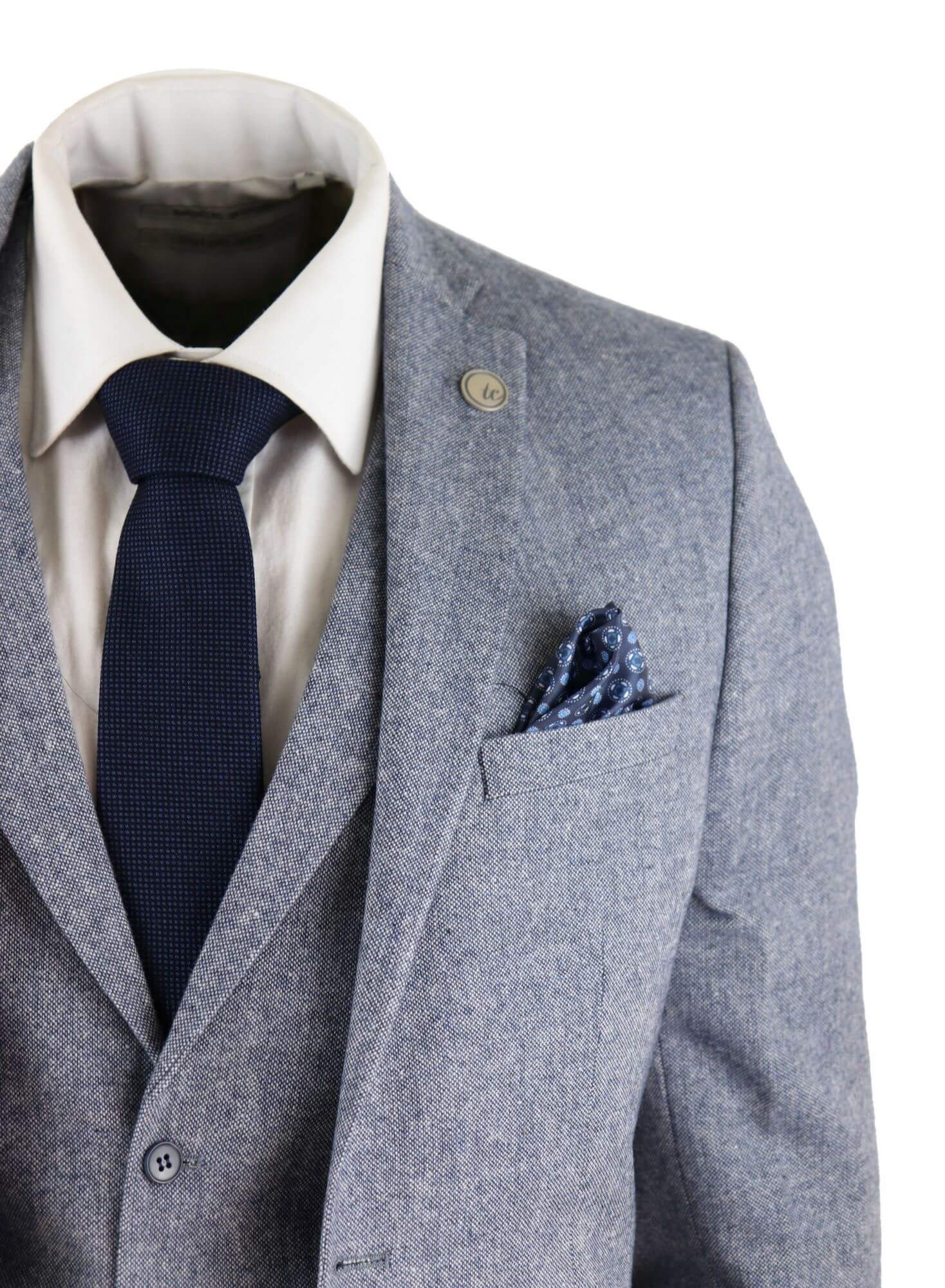 Moška svetlo modra vintage tvidasta tridelna obleka - STZ13