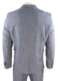 Moška svetlo modra vintage tvidasta tridelna obleka - STZ13