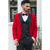 Moški rdeči žametni smoking, blazer, satenasti reverji, večerja, poroka, maturantski ples, črna kravata