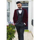Moški vinski žametni smoking blazer satenasti reverji večerja poroka maturantski ples črna kravata
