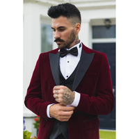 Moški vinski žametni smoking blazer satenasti reverji večerja poroka maturantski ples črna kravata
