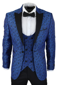 Moški smoking blazer in telovnik iz brokata, satenast, črno-moder - brez hlač