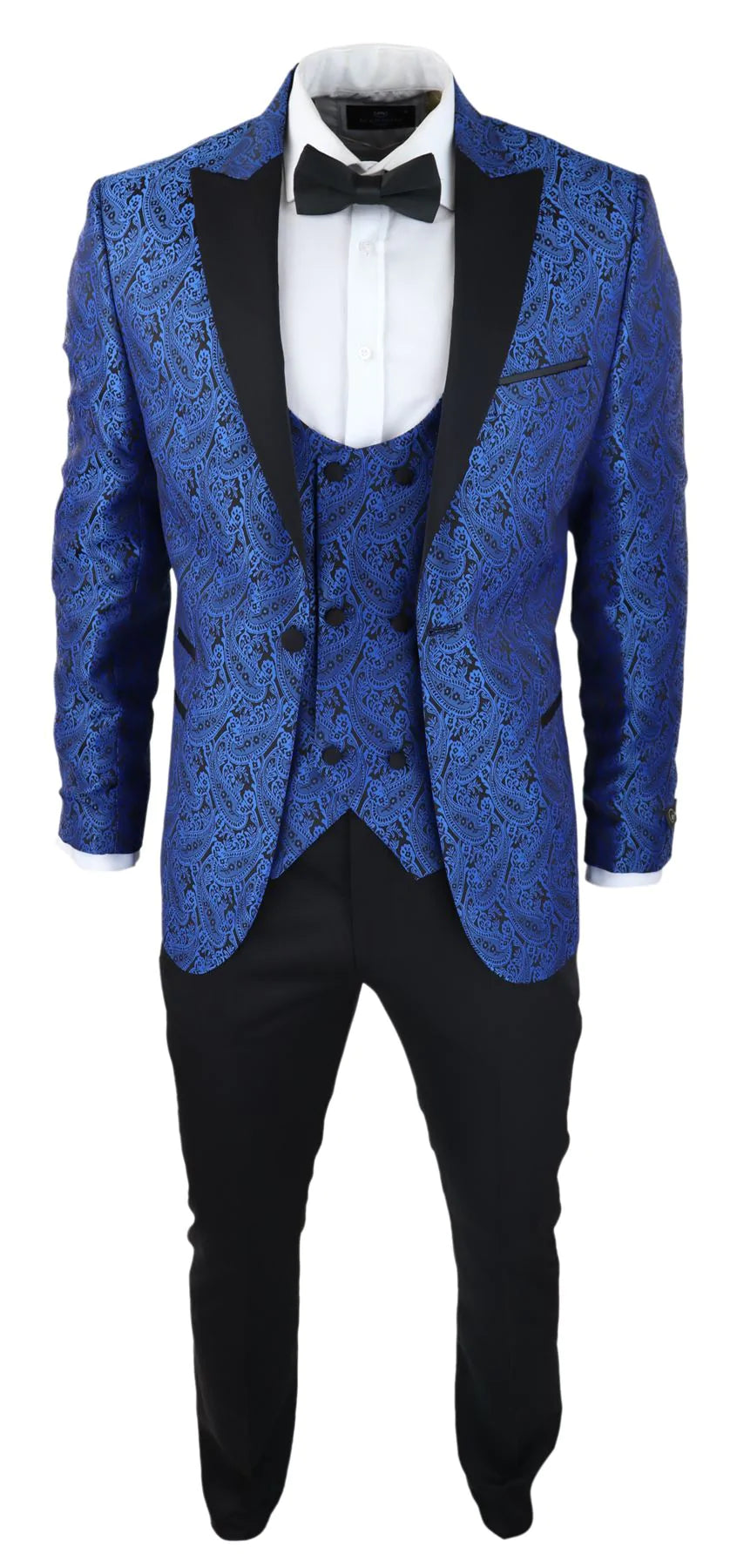 Moški smoking blazer in telovnik iz brokata, satenast, črno-moder - brez hlač