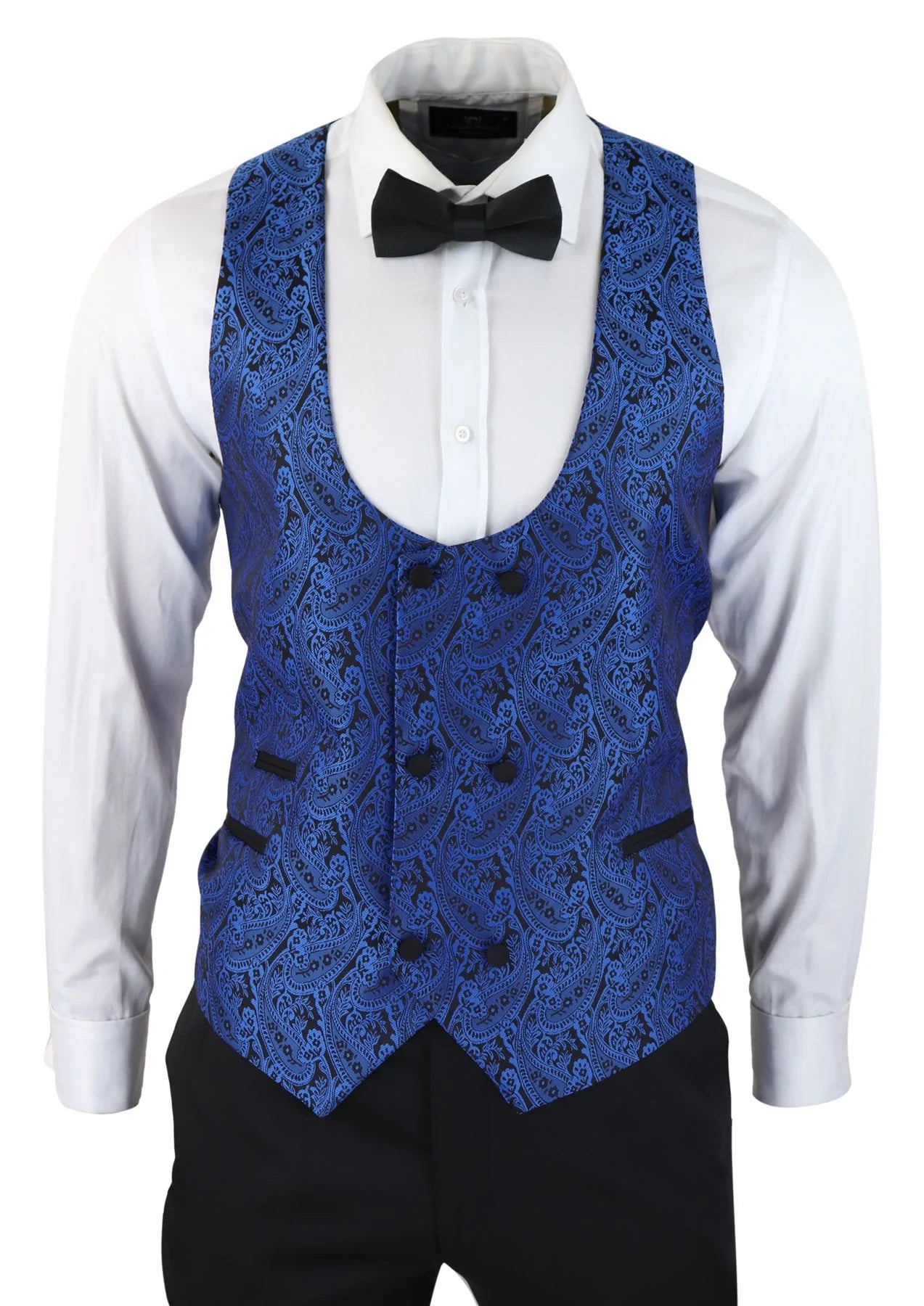 Moški smoking blazer in telovnik iz brokata, satenast, črno-moder - brez hlač