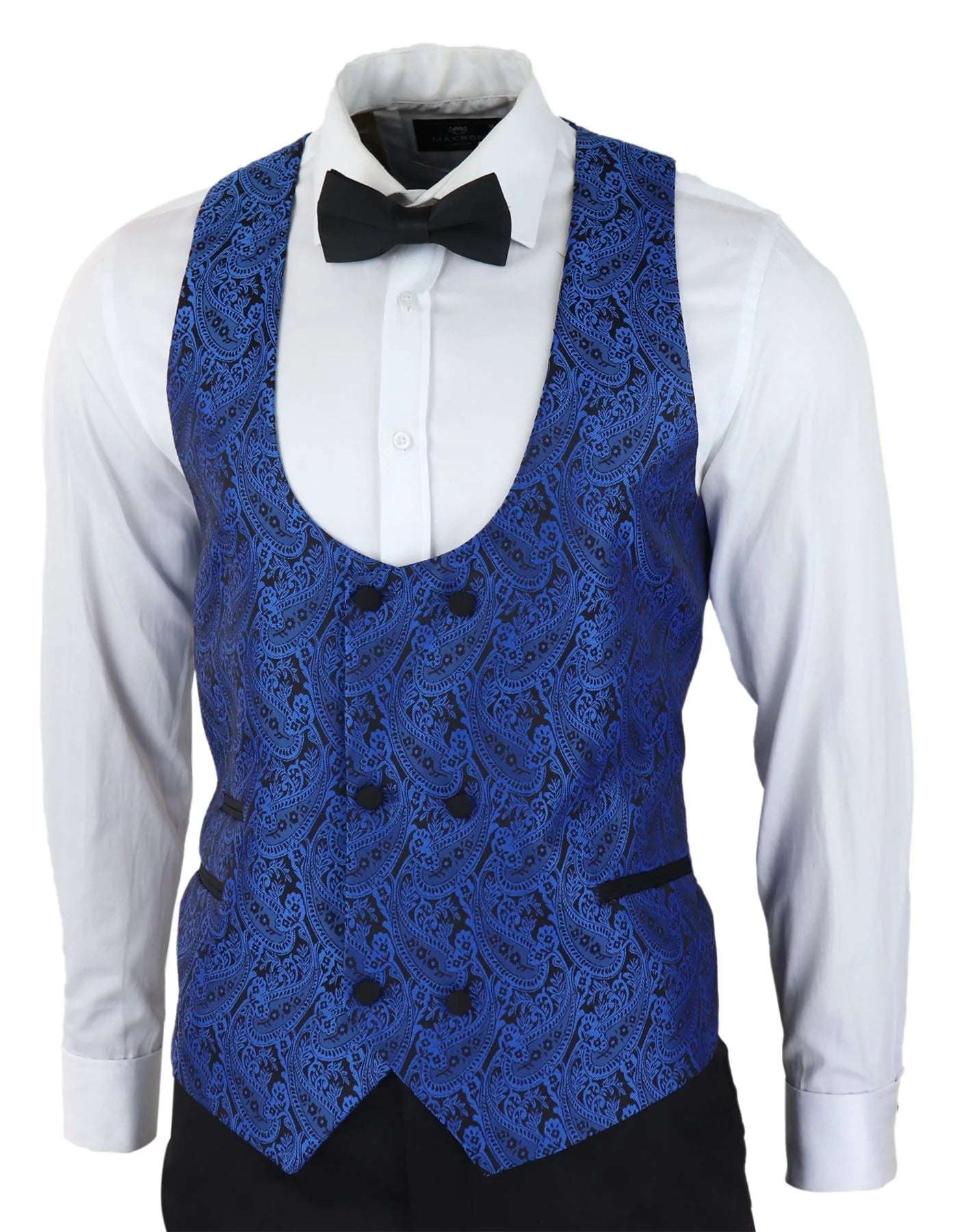 Moški smoking blazer in telovnik iz brokata, satenast, črno-moder - brez hlač