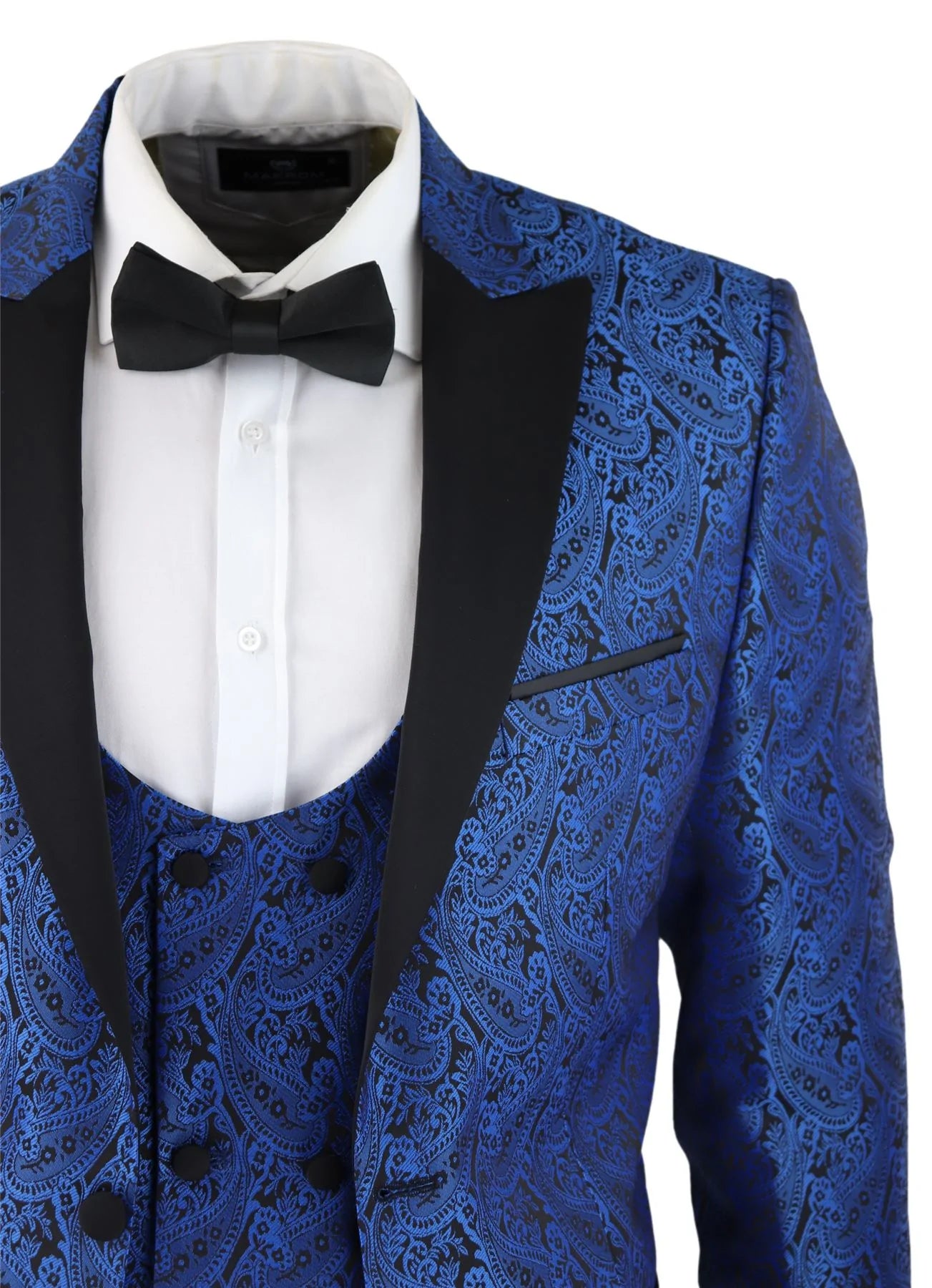 Moški smoking blazer in telovnik iz brokata, satenast, črno-moder - brez hlač