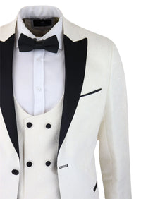 Moški smoking blazer in telovnik iz brokata s paisley vzorcem, satenast, slonokoščeno črne barve