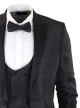 Moški smoking blazer in telovnik iz brokata, satenasto črn kroj - brez hlač