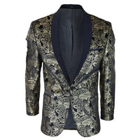 STZ64-65 - Moški žametni blazer s cvetličnim vzorcem in paisley vzorcem, črn, za smoking