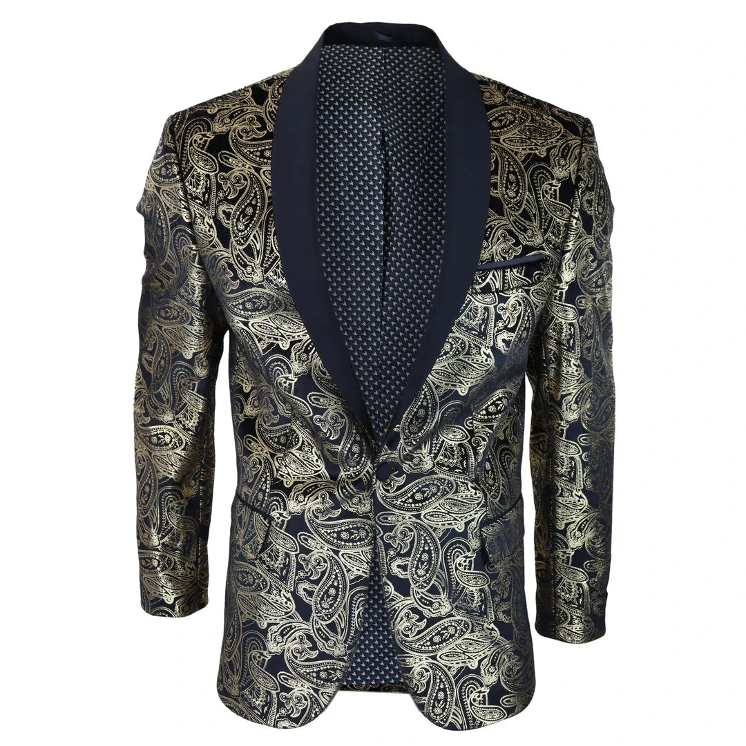 STZ64-65 - Moški žametni blazer s cvetličnim vzorcem in paisley vzorcem, črn, za smoking