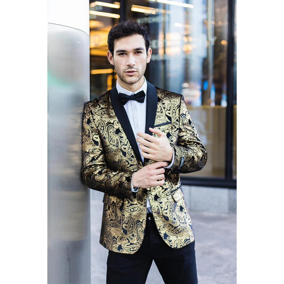 STZ64-65 - Moški žametni blazer s cvetličnim vzorcem in paisley vzorcem, črn, za smoking