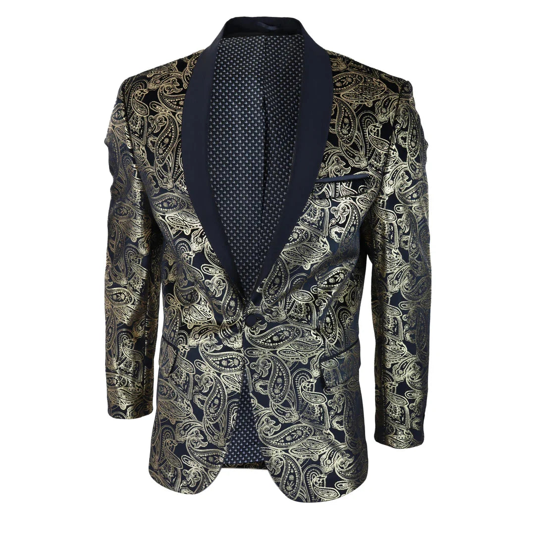 STZ64-65 - Moški žametni blazer s cvetličnim vzorcem in paisley vzorcem, črn, za smoking