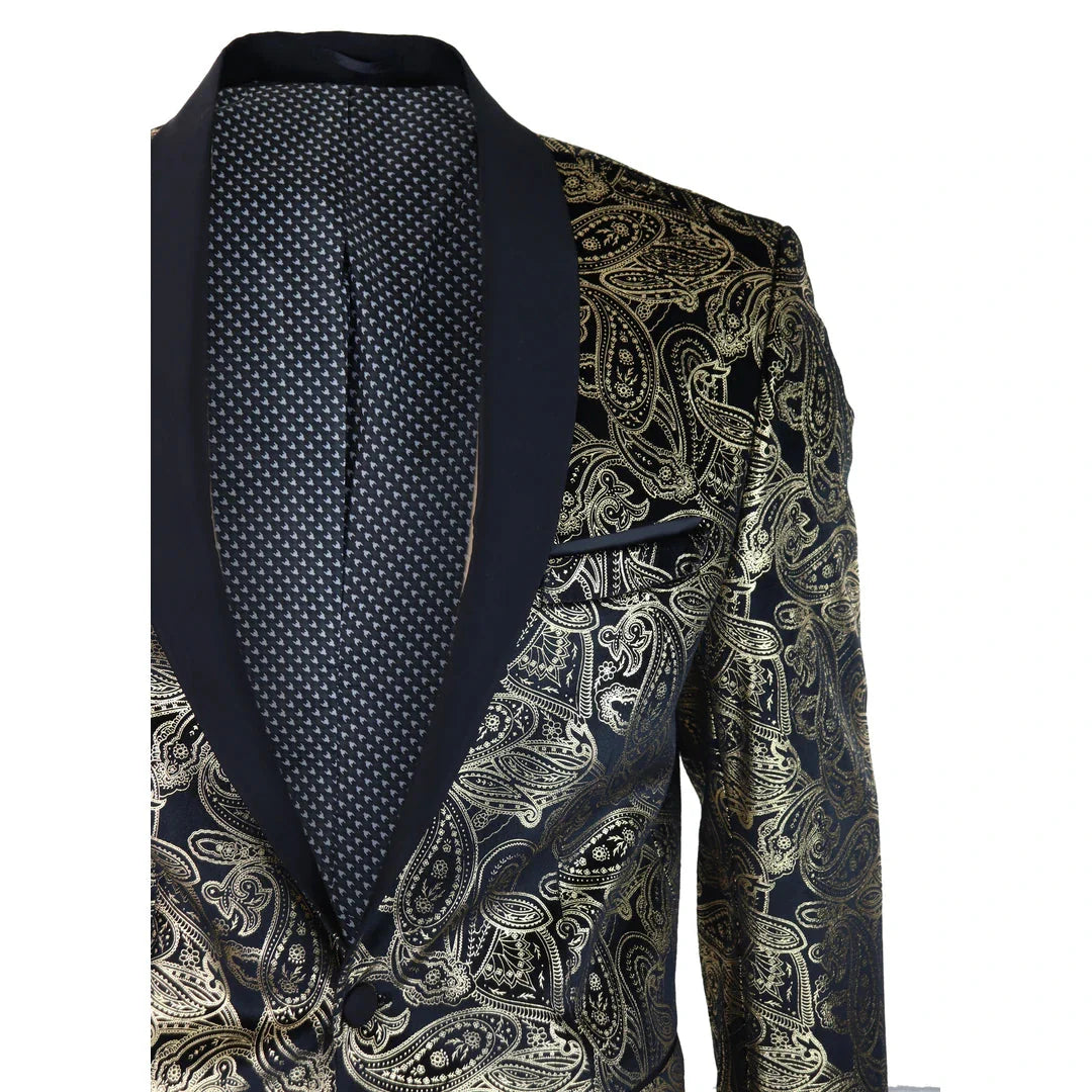 STZ64-65 - Moški žametni blazer s cvetličnim vzorcem in paisley vzorcem, črn, za smoking