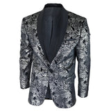 STZ64-65 - Moški žametni blazer s cvetličnim vzorcem in paisley vzorcem, srebrno-črn smoking suknjič