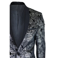STZ64-65 - Moški žametni blazer s cvetličnim vzorcem in paisley vzorcem, srebrno-črn smoking suknjič