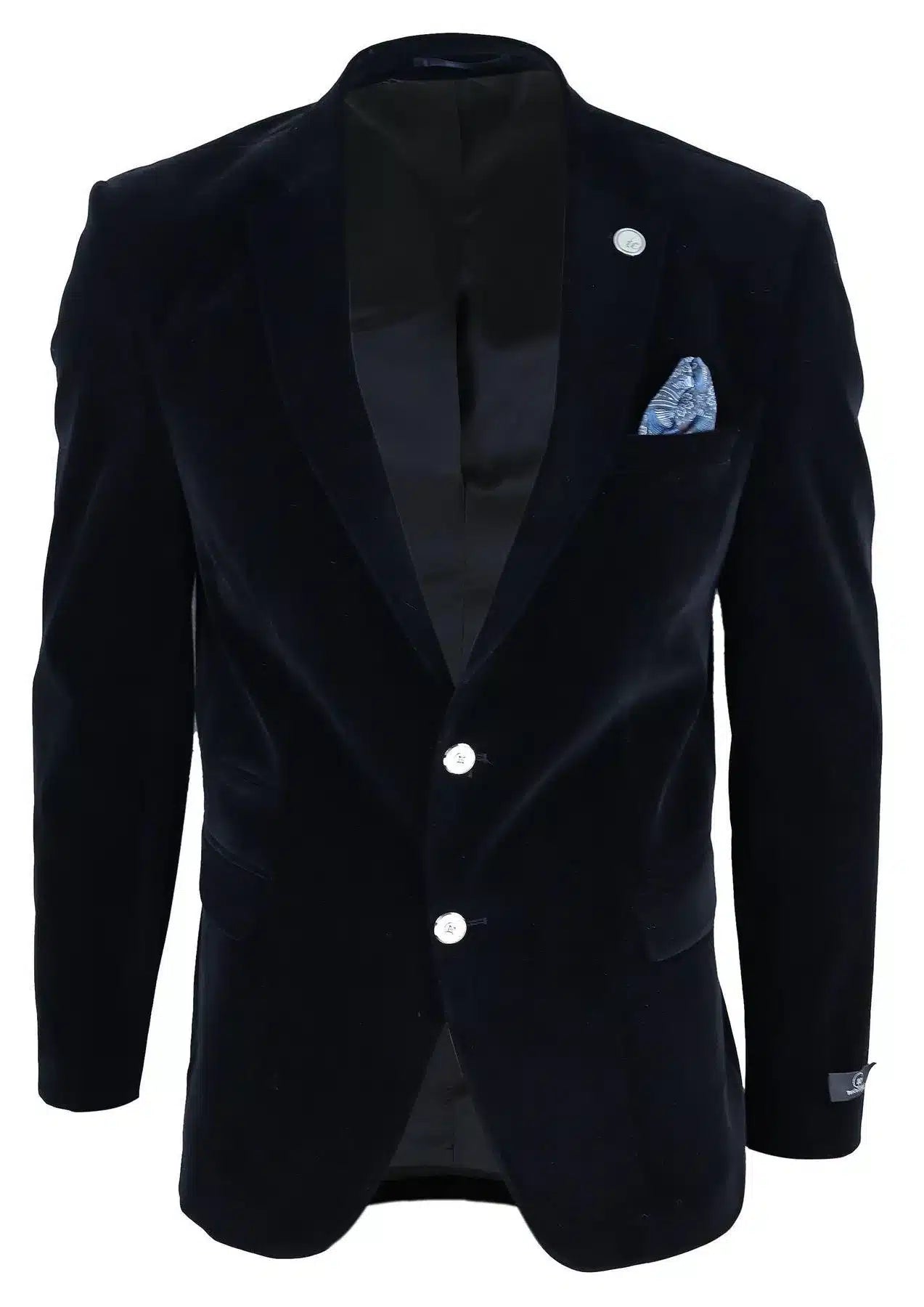 Moški žametni suknjič, suknjič z 2 gumboma, elegantno-ležerni, formalni, krojen kroj - črn