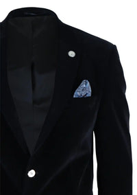 Moški žametni suknjič, suknjič z 2 gumboma, elegantno-ležerni, formalni, krojen kroj - črn