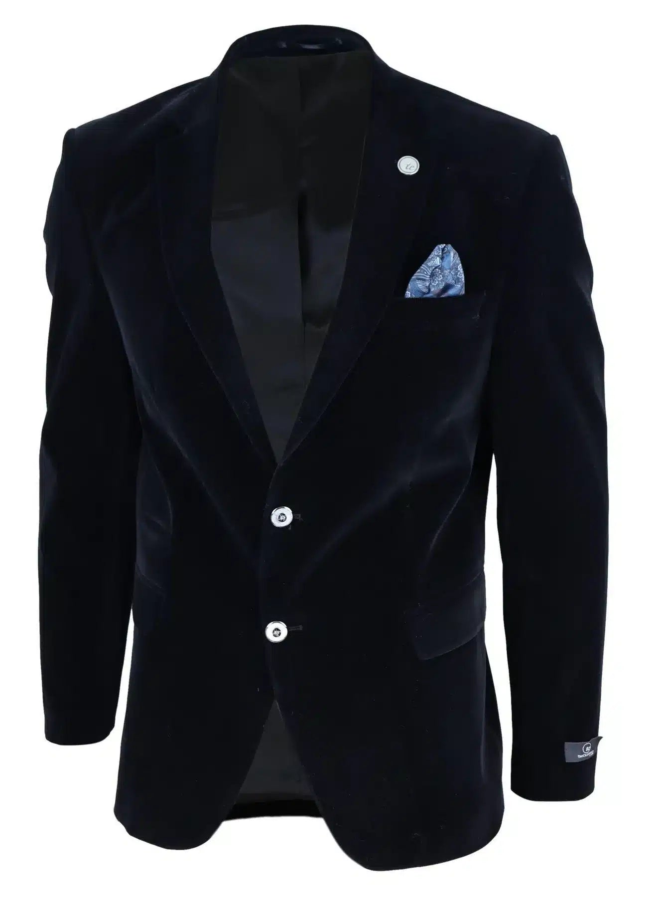 Moški žametni suknjič, suknjič z 2 gumboma, elegantno-ležerni, formalni, krojen kroj - črn