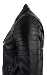 Moška jakna Brando s prečnim zadrgo in oprijetim krojem iz pravega usnja, retro, vintage, črna