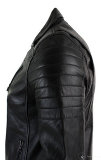 Moška jakna Brando s prečnim zadrgo in oprijetim krojem iz pravega usnja, retro, vintage, črna