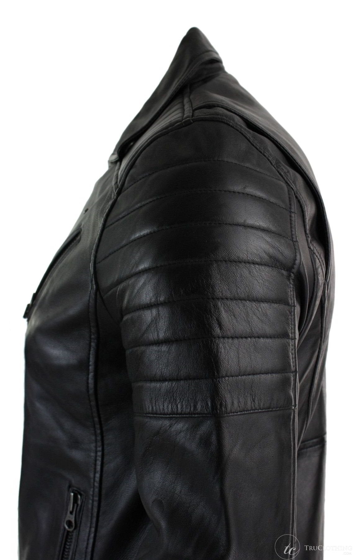 Moška jakna Brando s prečnim zadrgo in oprijetim krojem iz pravega usnja, retro, vintage, črna