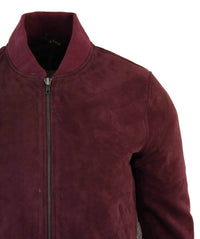 Moška bomber jakna iz pravega semiša, klasična retro vintage, bordo