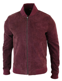 Moška bomber jakna iz pravega semiša, klasična retro vintage, bordo