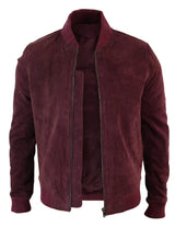 Moška bomber jakna iz pravega semiša, klasična retro vintage, bordo