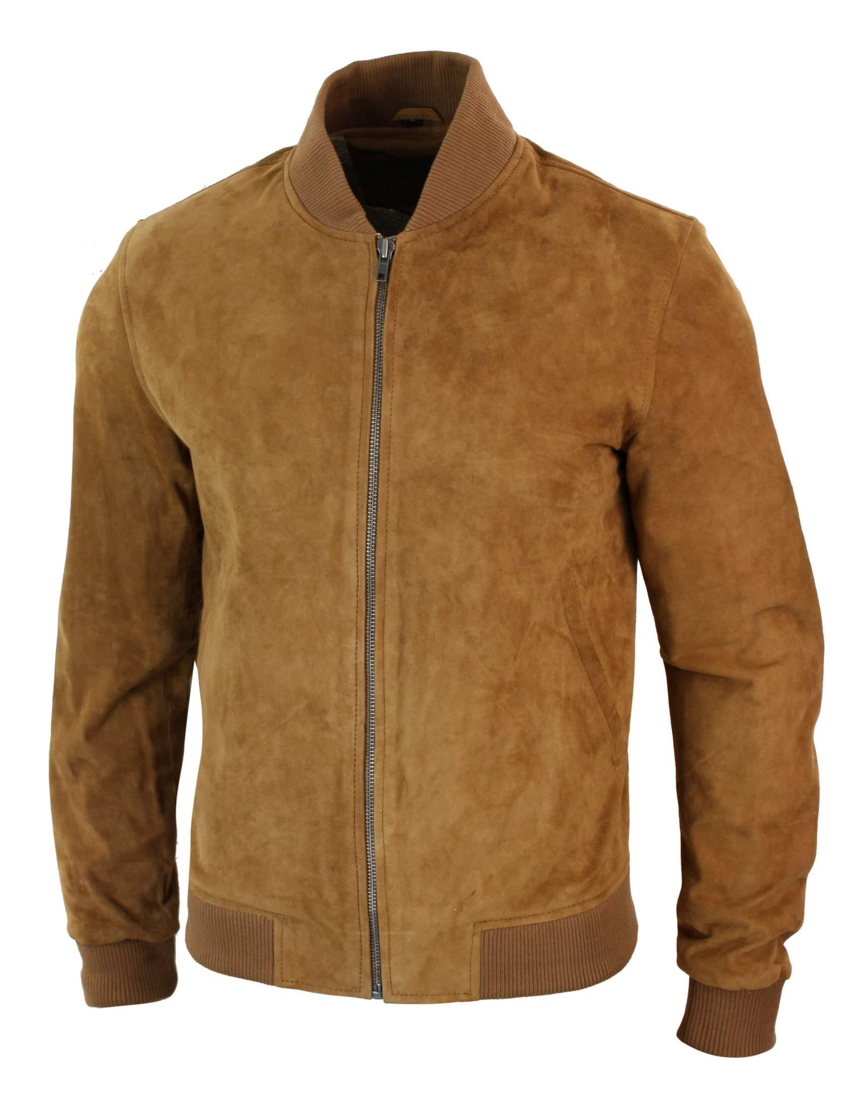 Moška bomber jakna iz pravega semiša, klasična retro vintage, rjava