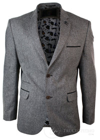 Moški svetlo rjav tvid slim fit blazer v vintage slogu ribje kosti