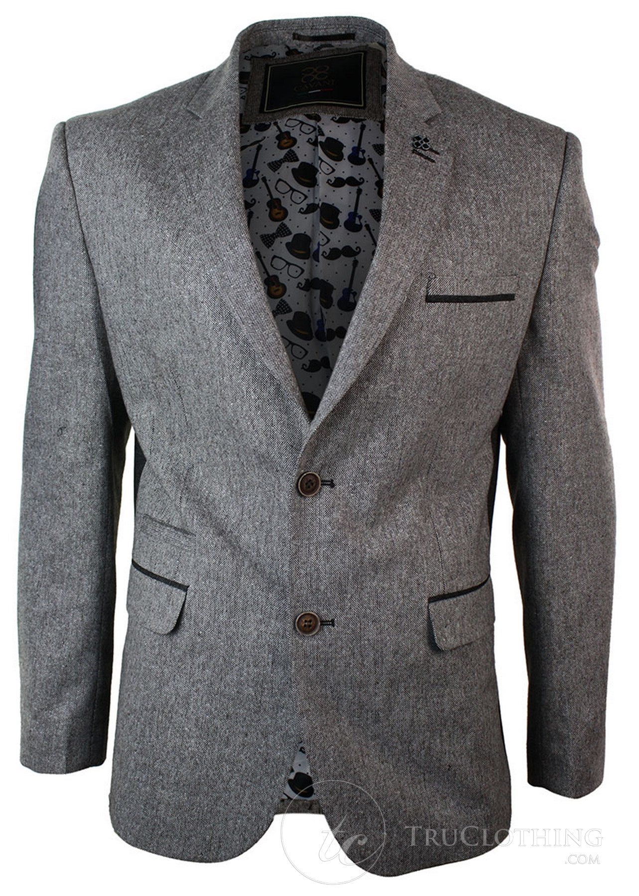 Moški svetlo rjav tvid slim fit blazer v vintage slogu ribje kosti