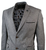 Moški svetlo rjav tvid slim fit blazer v vintage slogu ribje kosti