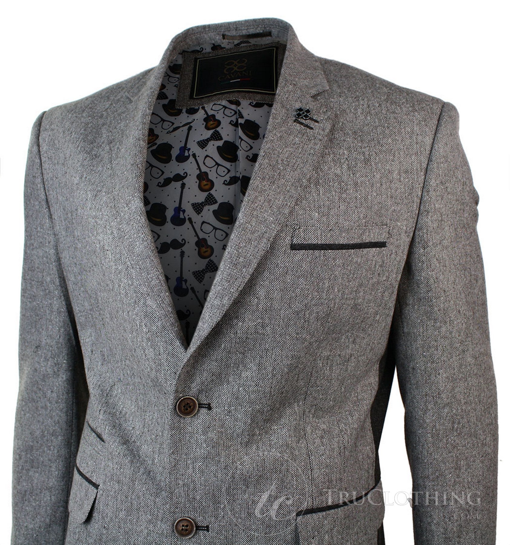 Moški svetlo rjav tvid slim fit blazer v vintage slogu ribje kosti