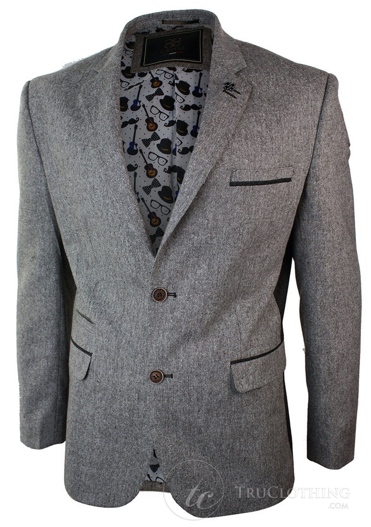 Moški svetlo rjav tvid slim fit blazer v vintage slogu ribje kosti