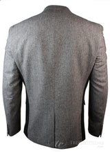 Moški svetlo rjav tvid slim fit blazer v vintage slogu ribje kosti