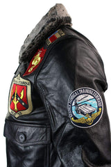 Moška jakna iz pravega usnja, pilotska bomber jakna ameriških letalskih sil, črna s krznenim ovratnikom - črna