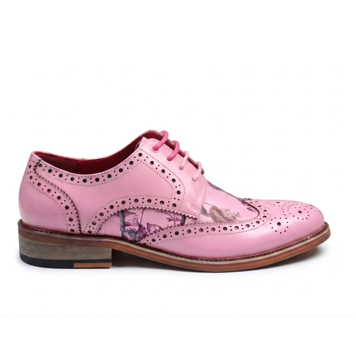 Wolf - moški roza cvetlični brogues s krilatimi konicami