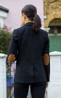 Ženski blazer obleka iz volnenega tvida z našitki na komolcu iz 20. let prejšnjega stoletja, vintage klasična črna